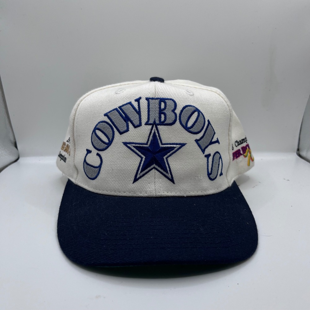 Vintage Dallas Cowboys ANNCO‎ Super Bowl Multi Champions Snapback Hat White Navy